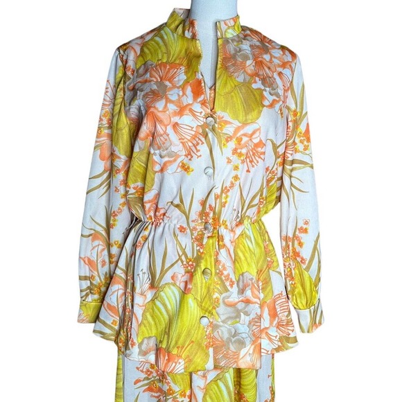 Vintage 70s 2 Piece Maxi Dress and Jacket Womens Mod Floral Tropical Stretch 16 - Picture 2 of 16